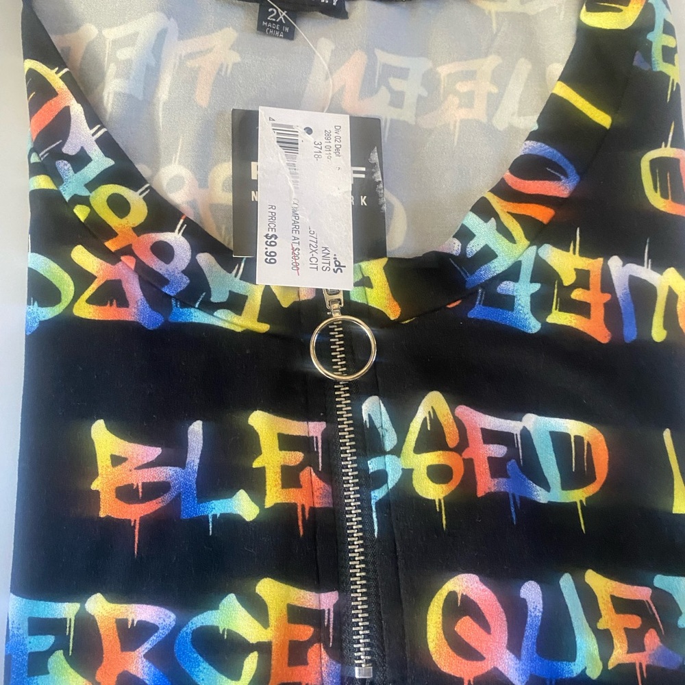 Poof! Multicolor Graphic Zip-Up Top